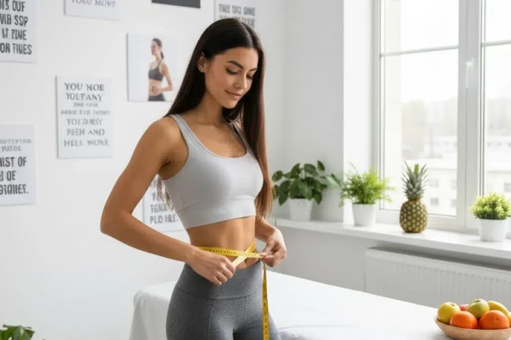 Healthy person measuring waist