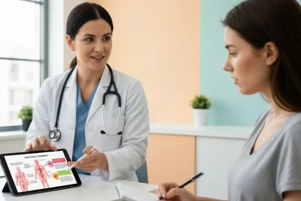 Doctor explaining medical information to a patient during consultation